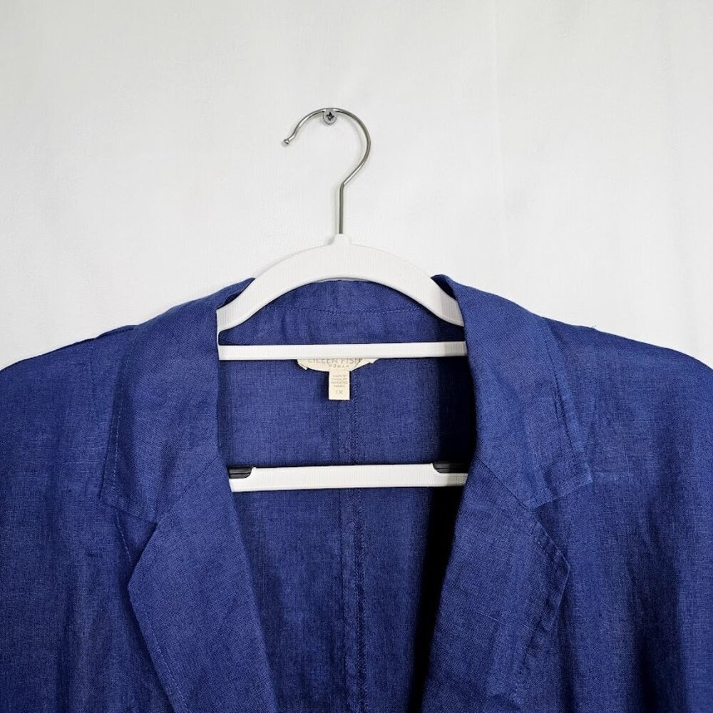 EILEEN FISHER Lightweight 100% Linen Blazer Jacket NAVY BLUE Plus size 1X Summer - Picture 5 of 7